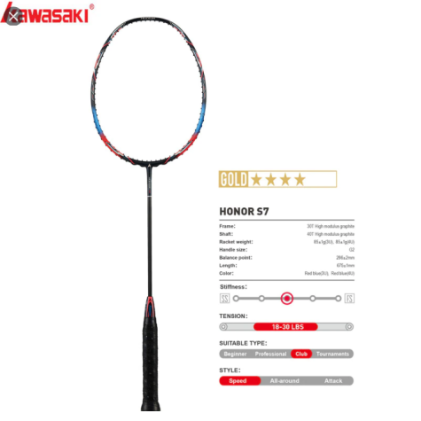 Profesionali badmintono raketė Kawasaki Honor S7 Red 3U