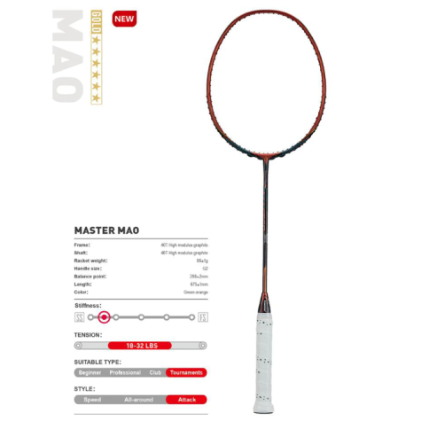 Profesionali badmintono raketė Kawasaki Mao green/orange