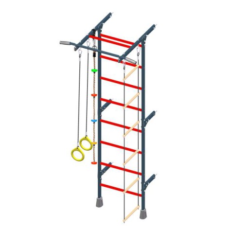 Sporto kompleksas vaikams, gimnastikos sienelė pilkai-raudona 226x93x61cm