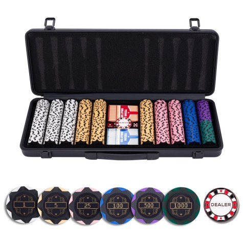 Pokerio rinkinys juodame dėkle 500 žetonų, 14g su vertėmis