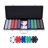 Pokerio rinkinys sidabrinės spalvos dėkle, be verčių, 500 žetonų 11.5g..