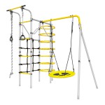 Įbetonuojamas sporto kompleksas-aikštelė vaikams SANRO SPACE STATION-3 pilkai-geltonas, iki 100kg