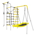 Įbetonuojamas sporto kompleksas-aikštelė vaikams SANRO SPACE STATION-4 pilkai-geltonas, iki 100kg