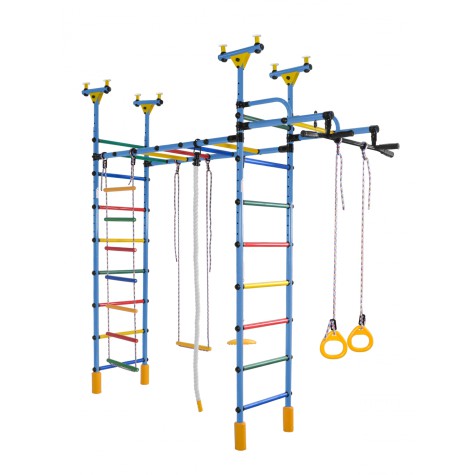 Dvigubas sporto kompleksas (gimnastikos sienelė) DRAMBLIUKAS žydra-vaivorykštė, 235-293x52,5cm