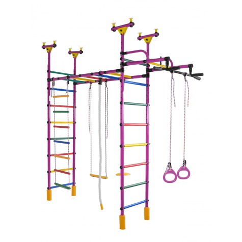 Dvigubas sporto kompleksas (gimnastikos sienelė) DRAMBLIUKAS violetinė-vaivorykštė, 235-293x52,5cm