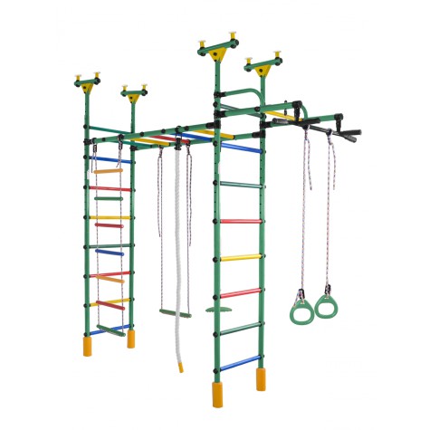 Dvigubas sporto kompleksas (gimnastikos sienelė) DRAMBLIUKAS žalia-vaivorykštė, 235-293x52,5cm