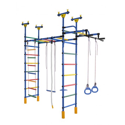 Dvigubas sporto kompleksas (gimnastikos sienelė) DRAMBLIUKAS mėlyna-vaivorykštė, 235-293x52,5cm