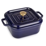 Keturkampis emaliuotas ketaus puodas Zyle ZY08BLKI, 24 x 24 cm, 4.5 l, mėlynas