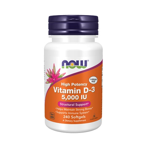 NOW Vitamin D-3 5000 IU 120-240 Kapsulių 