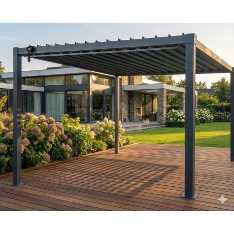 Bioklimatinė plieninė pavėsinė 3x3m su reguliuojamu stogu